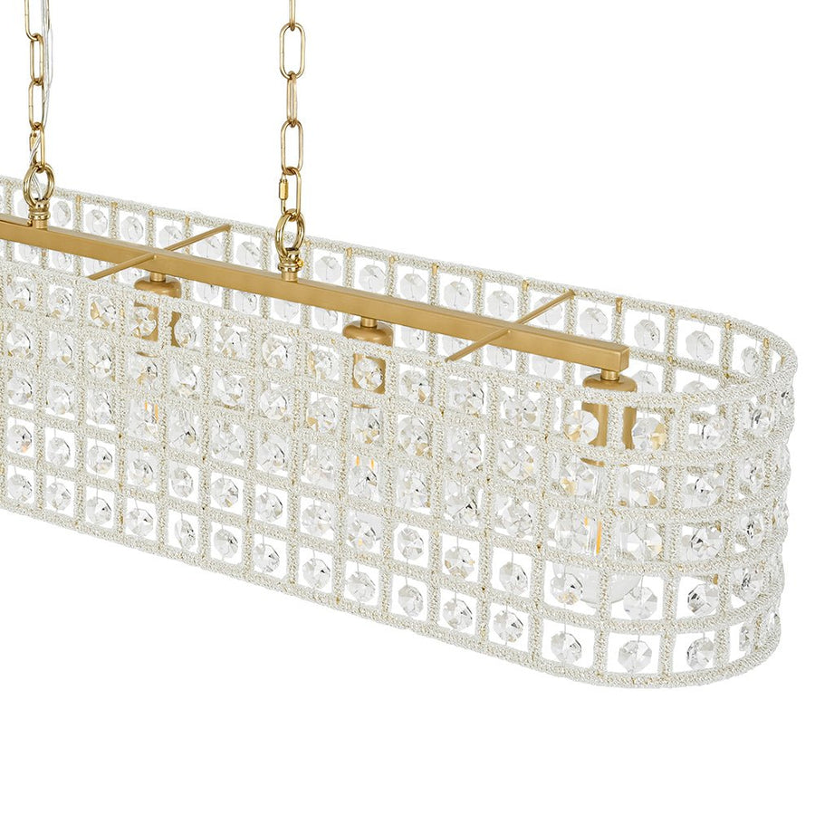 Farmhouze Light - Modern 5 - Light Crystal Accented Oblong Cage Kitchen Island Pendant - Chandelier - Brass - 
