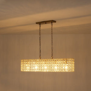 Farmhouze Light - Modern 5 - Light Crystal Accented Oblong Cage Kitchen Island Pendant - Chandelier - Brass - 