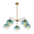 Load image into Gallery viewer, Farmhouze Light - Modern 5 - Light Glass Globe Bubble Round Sputnik Chandelier - Chandelier - Green + Brass - 
