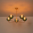 Load image into Gallery viewer, Farmhouze Light - Modern 5 - Light Glass Globe Bubble Round Sputnik Chandelier - Chandelier - Green + Brass - 
