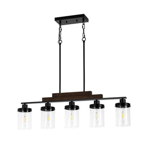 Farmhouze Light - Modern 5 - Light Glass Shade Linear Island Pendant / Semi Flush - Chandelier - Black - 