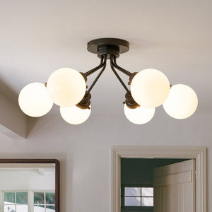 Farmhouze Light - Modern 6 - Light White Glass Globe Sputnik Ceiling Light - Ceiling Light - 4 Bulbs - 