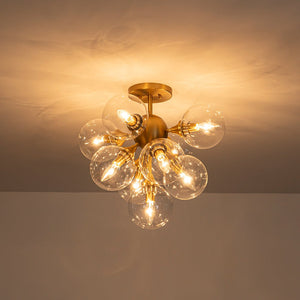Farmhouze Light - Modern 9 - Light Cluster Glass Globe Bubble Ceiling Light - Ceiling Light - Brass - 