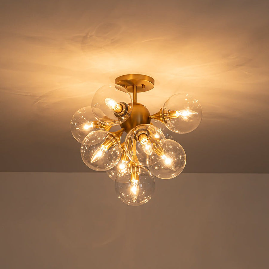 Farmhouze Light - Modern 9 - Light Cluster Glass Globe Bubble Ceiling Light - Ceiling Light - Brass - 