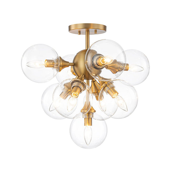 Farmhouze Light - Modern 9 - Light Cluster Glass Globe Bubble Ceiling Light - Ceiling Light - Brass - 