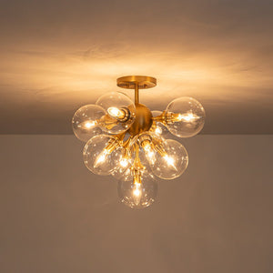 Farmhouze Light - Modern 9 - Light Cluster Glass Globe Bubble Ceiling Light - Ceiling Light - Brass - 