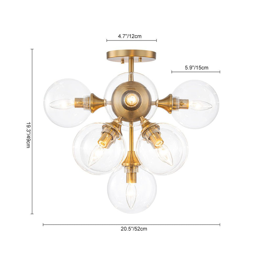 Farmhouze Light - Modern 9 - Light Cluster Glass Globe Bubble Ceiling Light - Ceiling Light - Brass - 