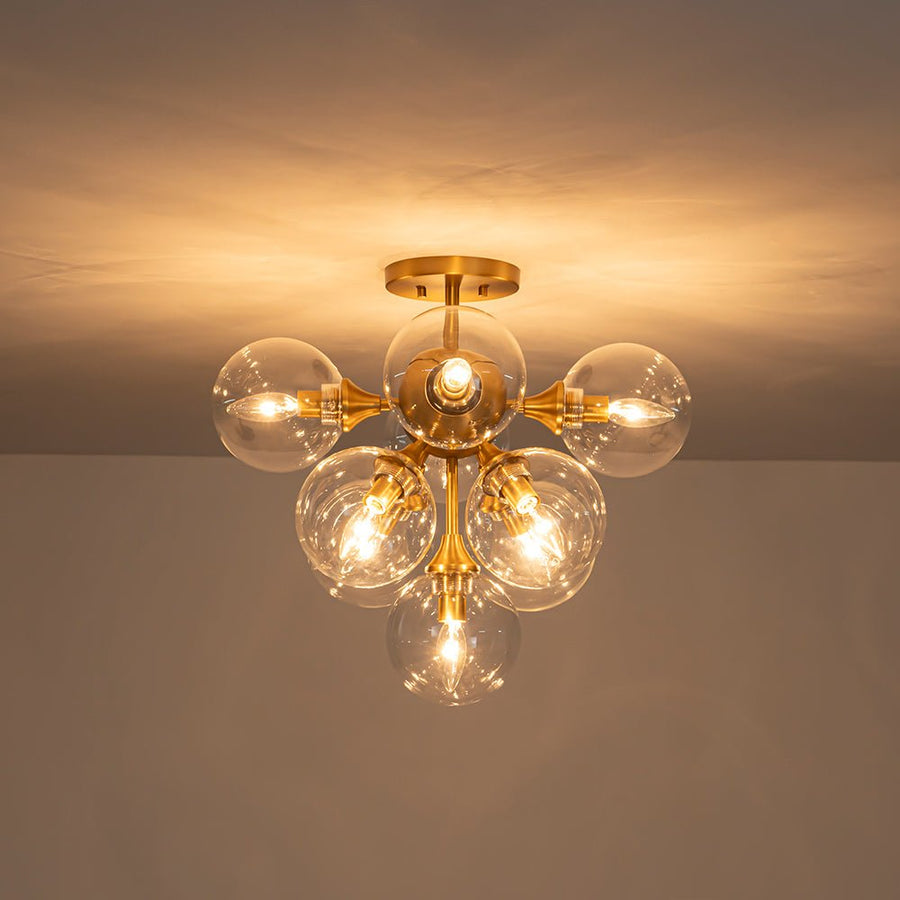 Farmhouze Light - Modern 9 - Light Cluster Glass Globe Bubble Ceiling Light - Ceiling Light - Brass - 