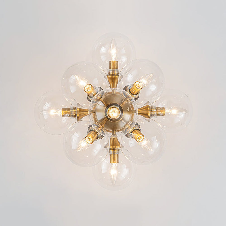 Farmhouze Light - Modern 9 - Light Cluster Glass Globe Bubble Ceiling Light - Ceiling Light - Brass - 