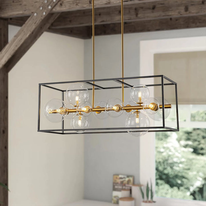 Farmhouze Light - Modern Black Brass Clear Glass Bubble Rectangle Island Chandelier - Chandelier - Black + Brass - 