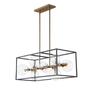 Farmhouze Light - Modern Black Brass Clear Glass Bubble Rectangle Island Chandelier - Chandelier - Black + Brass - 