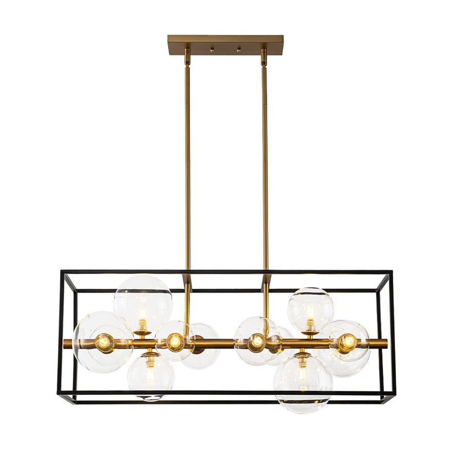 Farmhouze Light - Modern Black Brass Clear Glass Bubble Rectangle Island Chandelier - Chandelier - Black + Brass - 