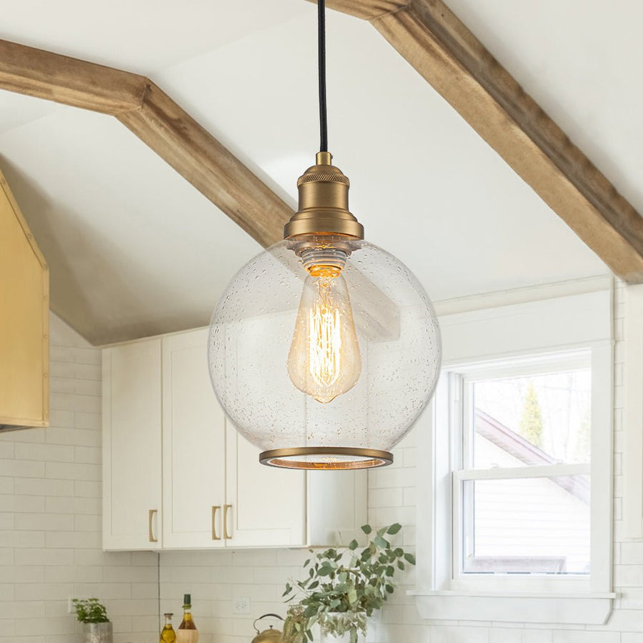 Farmhouze Light - Modern Brass 1 - Light Seeded Glass Globe Pendant - Pendant - Seeded Glass - 