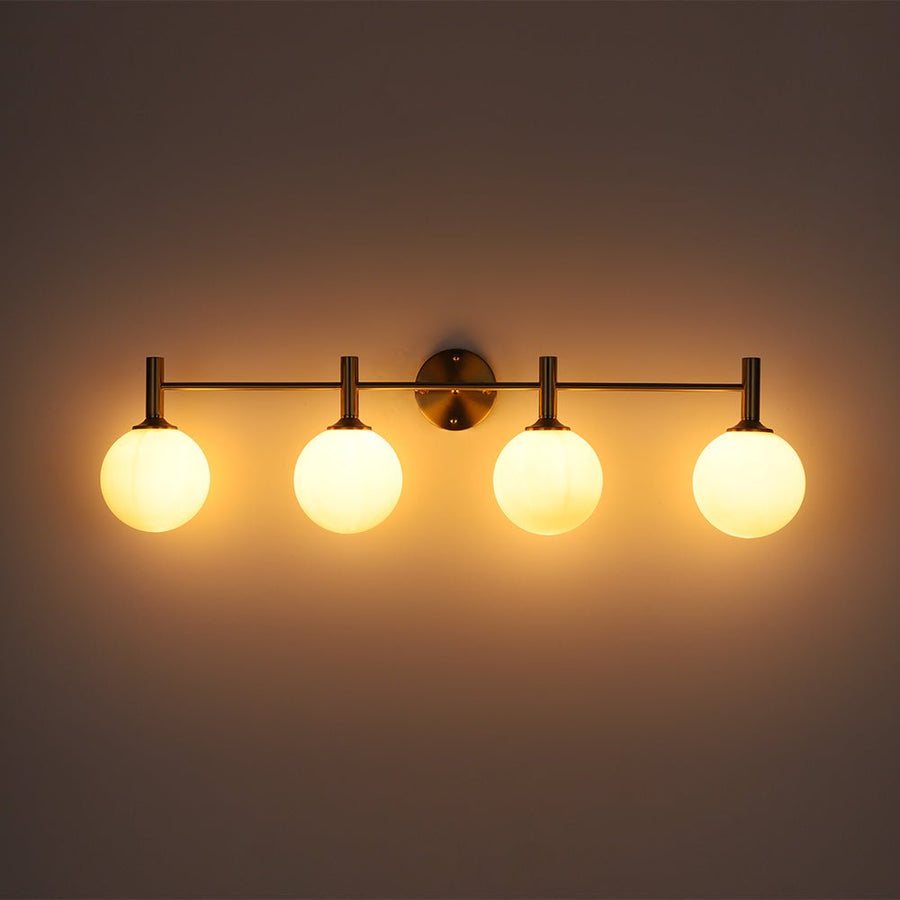 Farmhouze Light - Modern Brass 4 - Light Glass Globe Bathroom Vanity Light - Chandelier - Opal - 