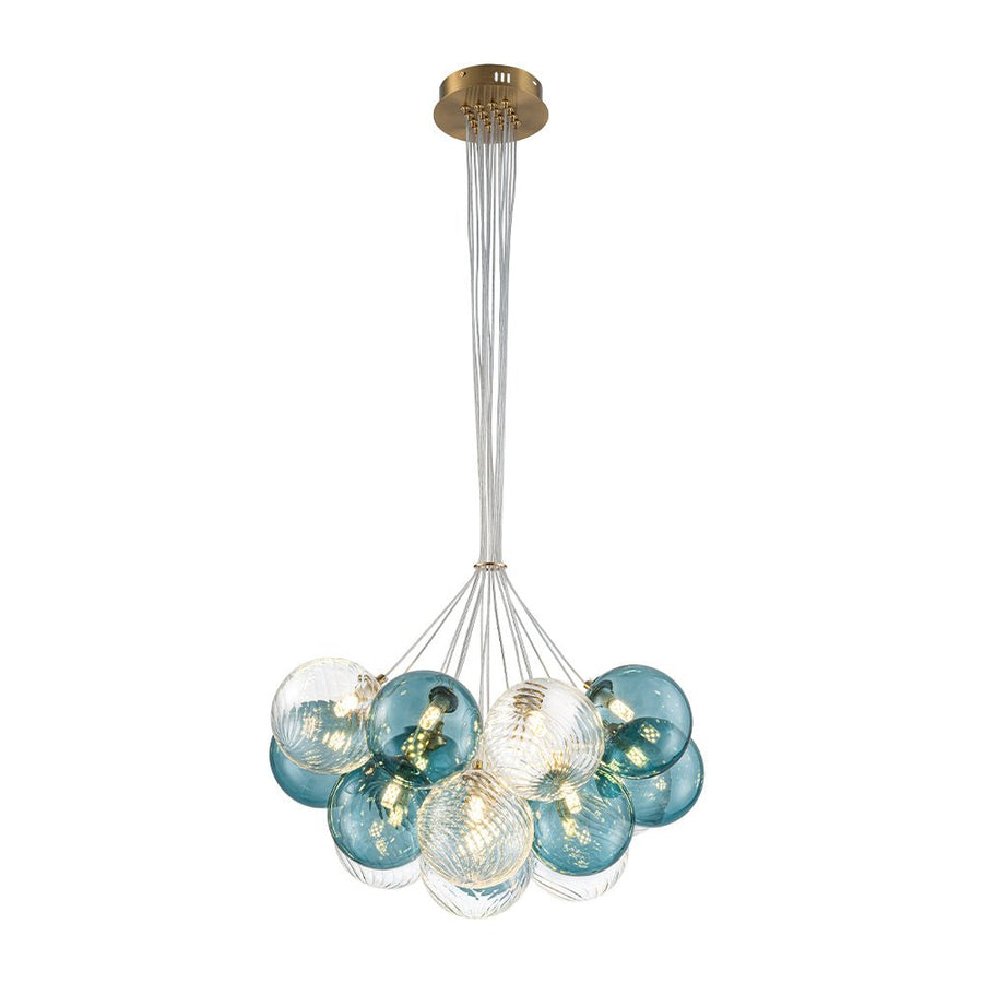 Farmhouze Light - Modern Brass Cluster Glass Globe Blue Bubble Chandelier - Chandelier - Blue - 