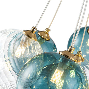 Farmhouze Light - Modern Brass Cluster Glass Globe Blue Bubble Chandelier - Chandelier - Blue - 