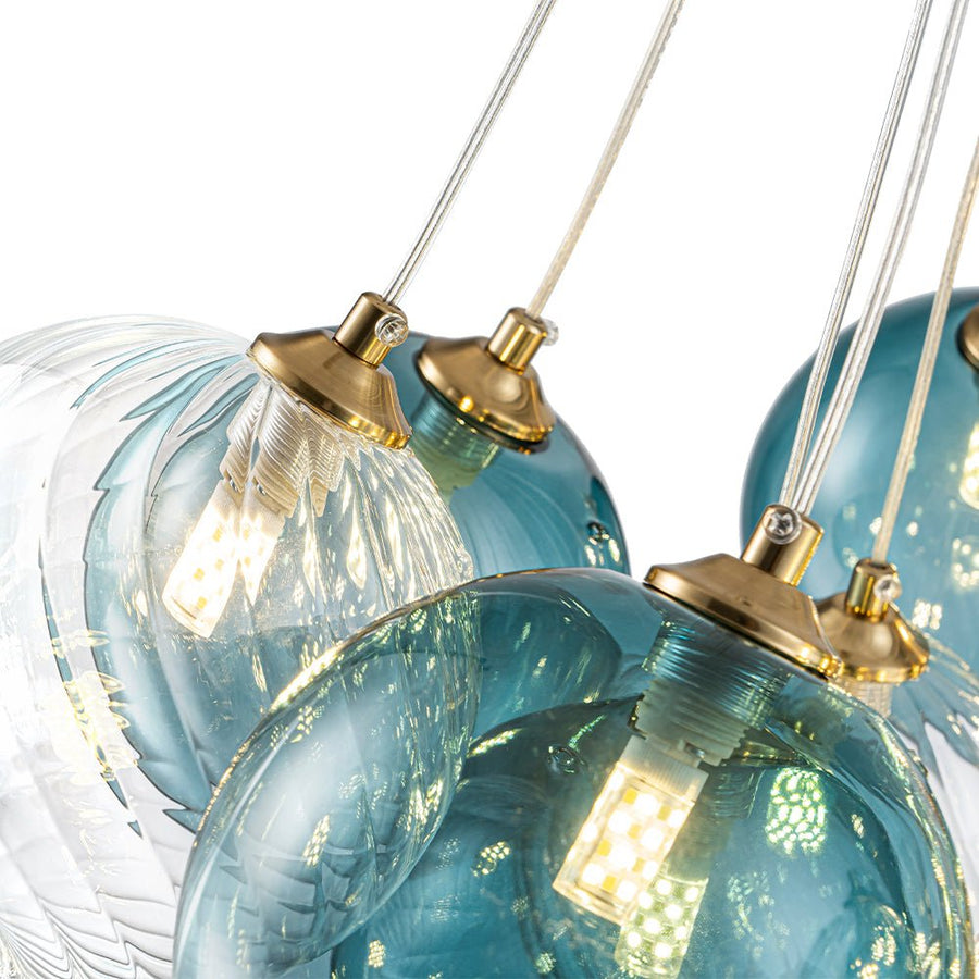 Farmhouze Light - Modern Brass Cluster Glass Globe Blue Bubble Chandelier - Chandelier - Blue - 