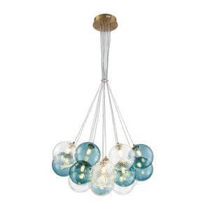 Farmhouze Light - Modern Brass Cluster Glass Globe Blue Bubble Chandelier - Chandelier - Blue - 