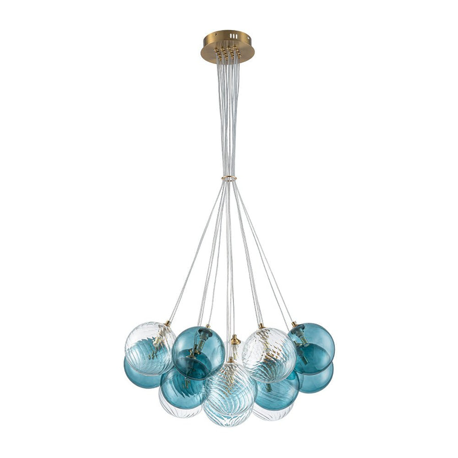 Farmhouze Light - Modern Brass Cluster Glass Globe Blue Bubble Chandelier - Chandelier - Blue - 