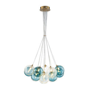 Farmhouze Light - Modern Brass Cluster Glass Globe Blue Bubble Chandelier - Chandelier - Blue - 