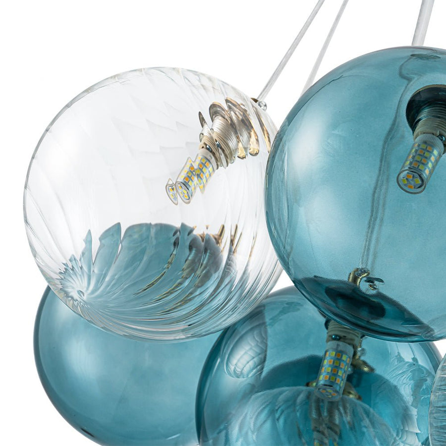 Farmhouze Light - Modern Brass Cluster Glass Globe Blue Bubble Chandelier - Chandelier - Blue - 