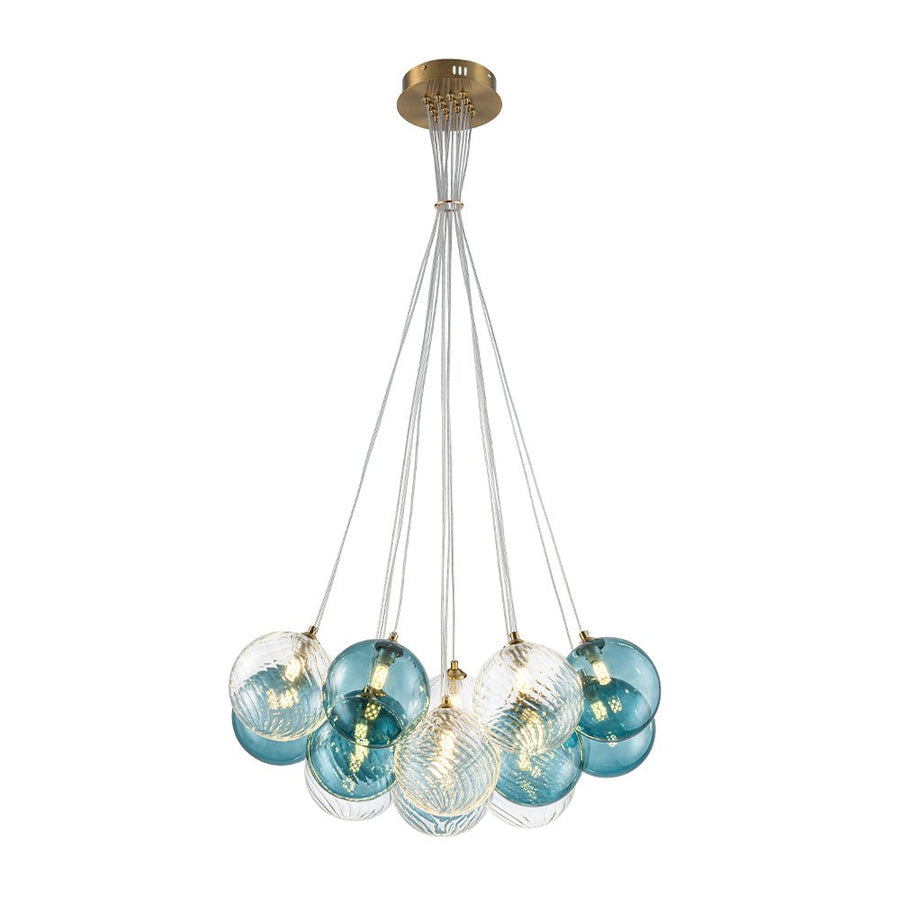 Farmhouze Light - Modern Brass Cluster Glass Globe Blue Bubble Chandelier - Chandelier - Blue - 