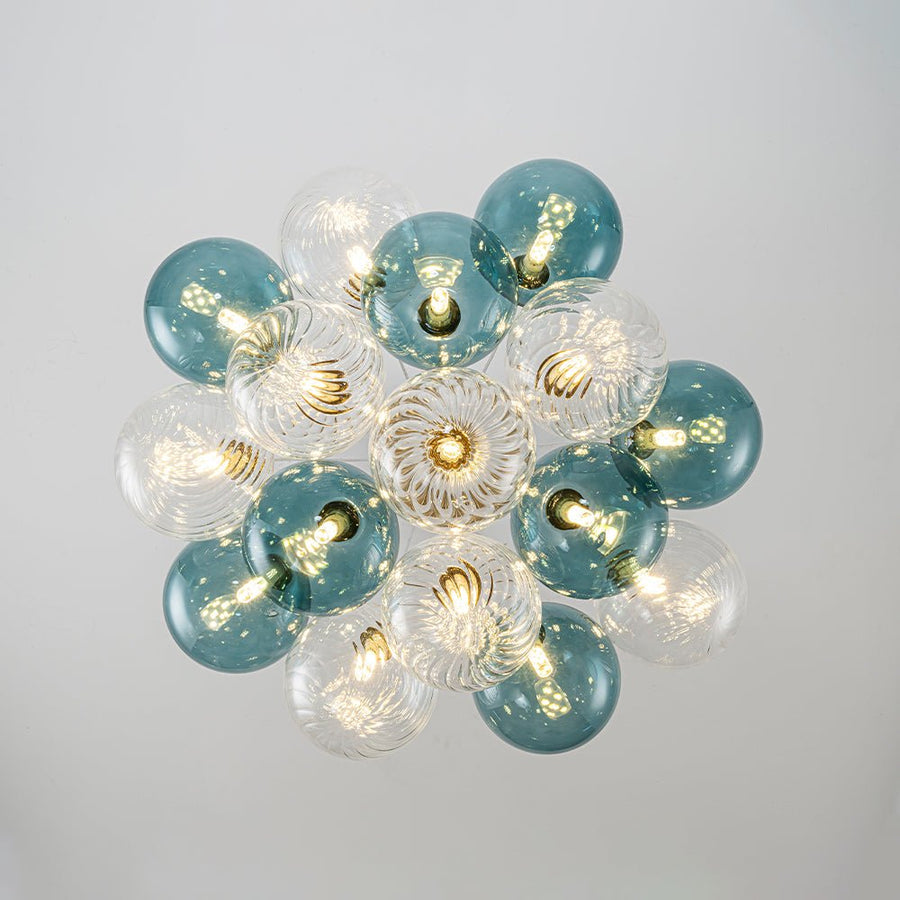 Farmhouze Light - Modern Brass Cluster Glass Globe Blue Bubble Chandelier - Chandelier - Blue - 