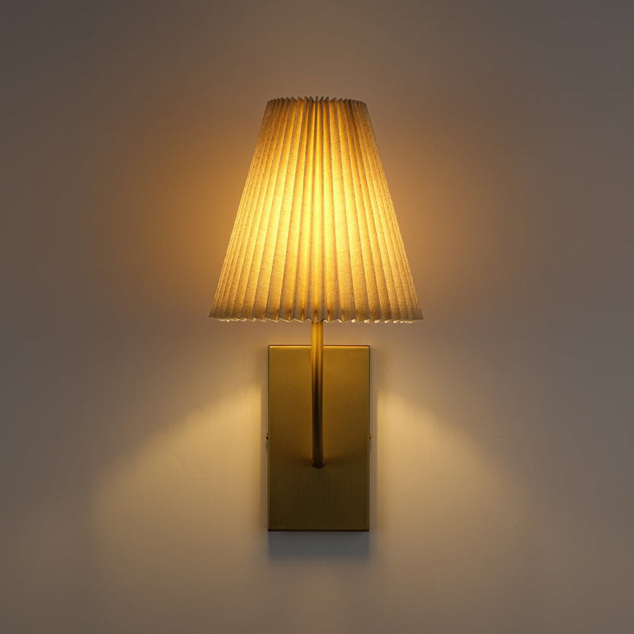 Farmhouze Light - Modern Brass Single Beige Fabric Cone Wall Light - Wall Sconce - 1 - Light - 