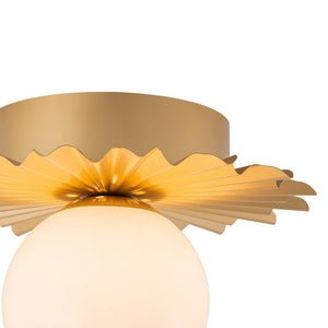 Farmhouze Light - Modern Brass Single White Glass Globe Semi Flush Mount - Ceiling Light - Brass - 