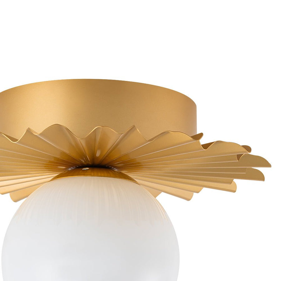 Farmhouze Light - Modern Brass Single White Glass Globe Semi Flush Mount - Ceiling Light - Brass - 