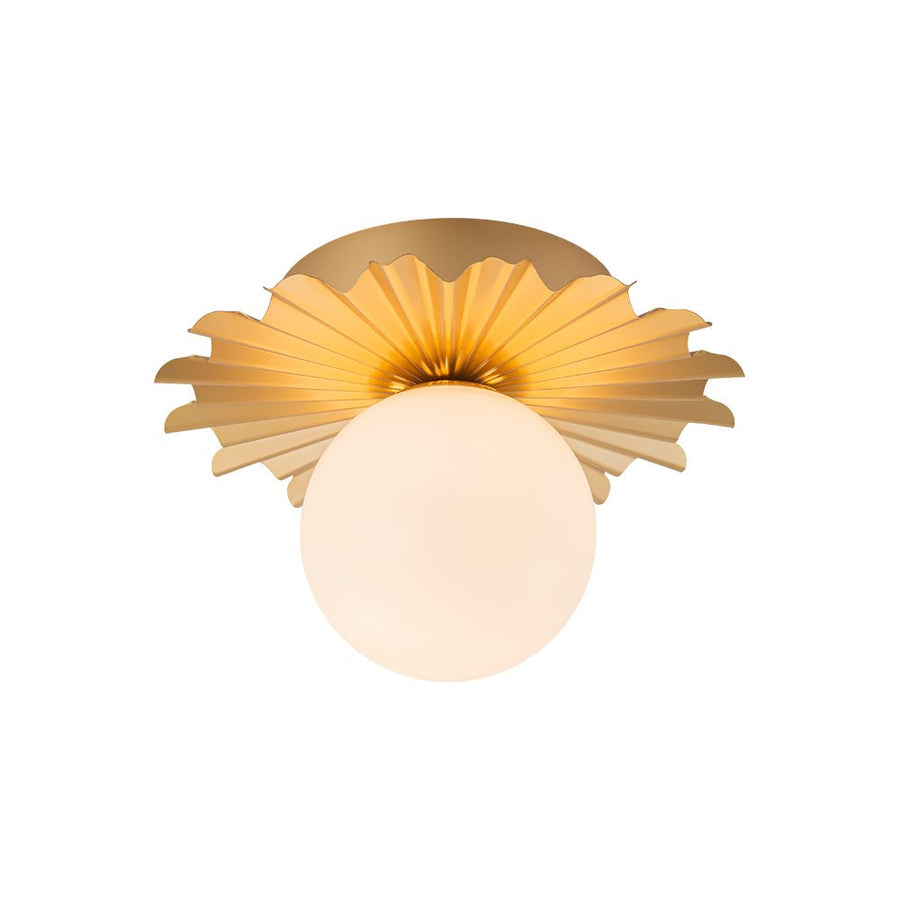 Farmhouze Light - Modern Brass Single White Glass Globe Semi Flush Mount - Ceiling Light - Brass - 