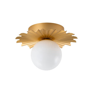 Farmhouze Light - Modern Brass Single White Glass Globe Semi Flush Mount - Ceiling Light - Brass - 