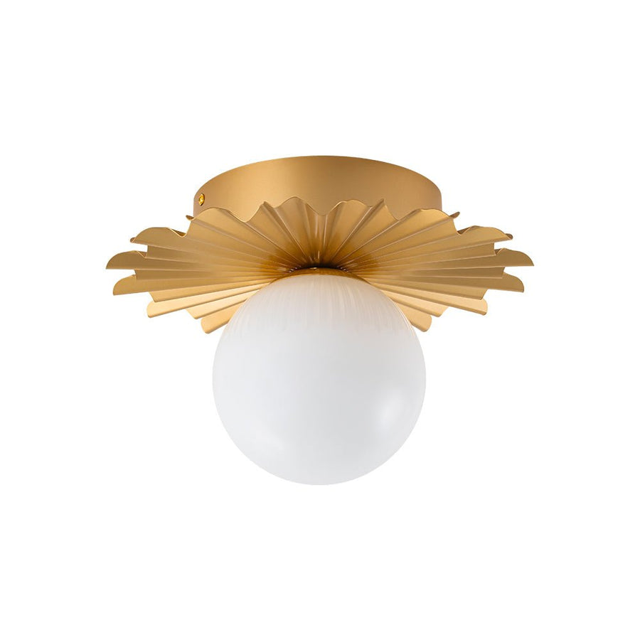 Farmhouze Light - Modern Brass Single White Glass Globe Semi Flush Mount - Ceiling Light - Brass - 