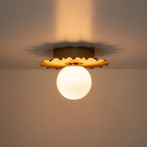 Farmhouze Light - Modern Brass Single White Glass Globe Semi Flush Mount - Ceiling Light - Brass - 