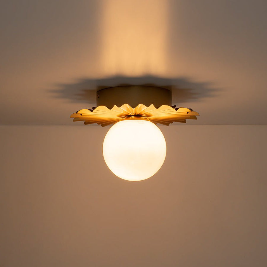 Farmhouze Light - Modern Brass Single White Glass Globe Semi Flush Mount - Ceiling Light - Brass - 