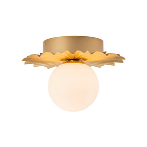 Farmhouze Light - Modern Brass Single White Glass Globe Semi Flush Mount - Ceiling Light - Brass - 