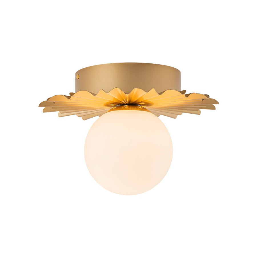 Farmhouze Light - Modern Brass Single White Glass Globe Semi Flush Mount - Ceiling Light - Brass - 