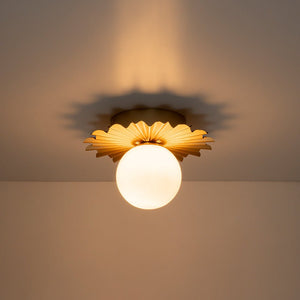Farmhouze Light - Modern Brass Single White Glass Globe Semi Flush Mount - Ceiling Light - Brass - 