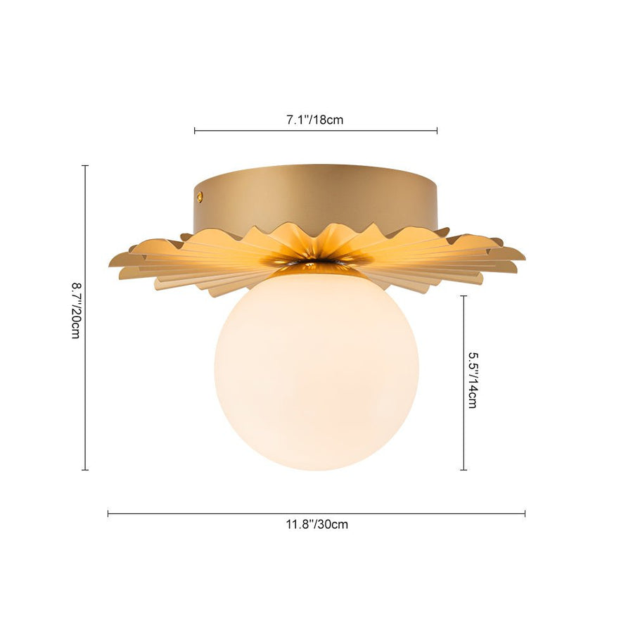 Farmhouze Light - Modern Brass Single White Glass Globe Semi Flush Mount - Ceiling Light - Brass - 