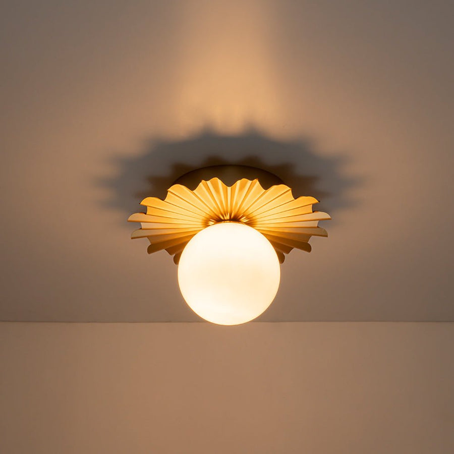 Farmhouze Light - Modern Brass Single White Glass Globe Semi Flush Mount - Ceiling Light - Brass - 