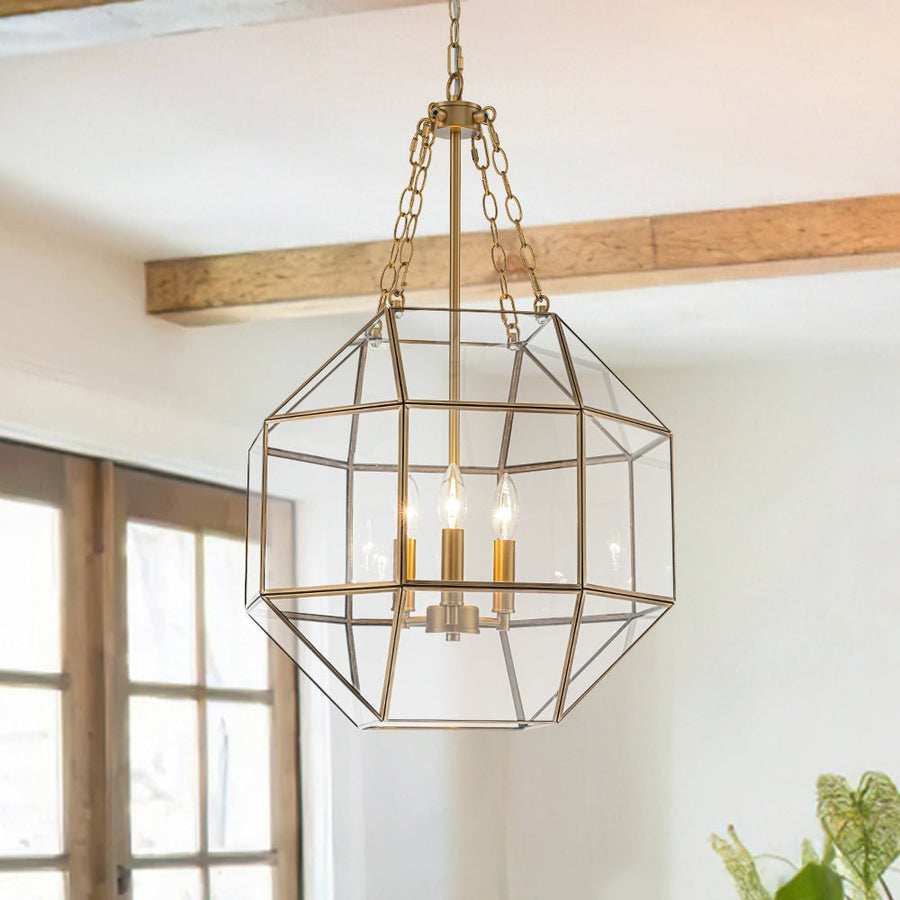 Farmhouze Light - Modern Candle Style Glass Geometric Cage Chandelier - Chandelier - 3 - Light - 