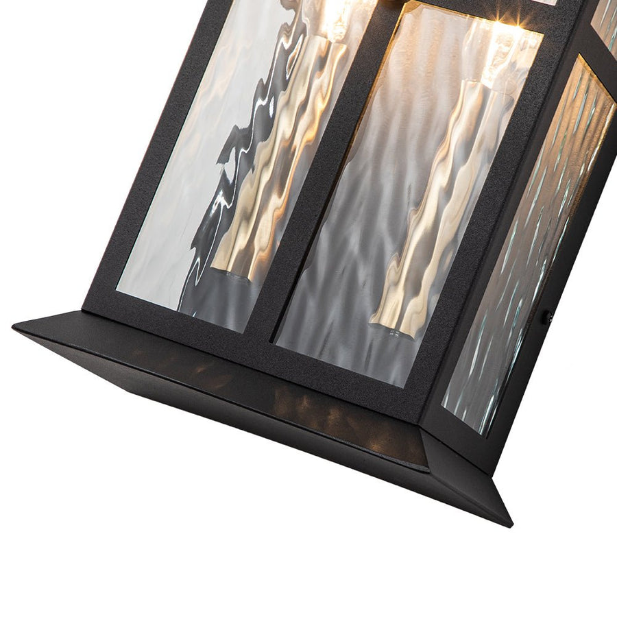 Farmhouze Light-Modern Candle Style Ripple Glass Outdoor Wall Lantern-Wall Sconce-Black-