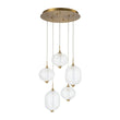 Load image into Gallery viewer, Farmhouze Light - Modern Dimmable LED 5 - Light Striped Glass Cluster Pendant - Chandelier - Brass - 
