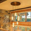 Load image into Gallery viewer, Farmhouze Light - Modern Dimmable LED 5 - Light Striped Glass Cluster Pendant - Chandelier - Brass - 
