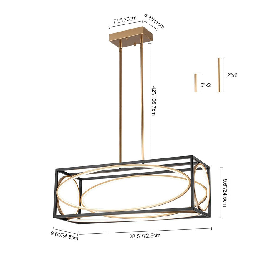 Farmhouze Light - Modern Dimmable LED Rectangle Cage Kitchen Island Pendant - Chandelier - 28.5 in - 