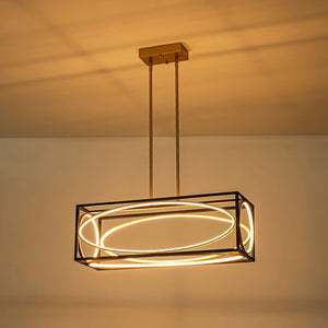 Farmhouze Light - Modern Dimmable LED Rectangle Cage Kitchen Island Pendant - Chandelier - 28.5 in - 