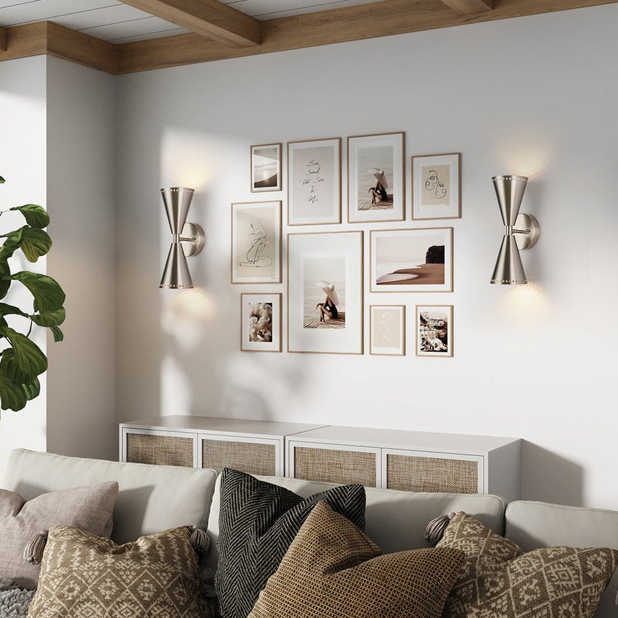 Farmhouze Light - Modern Double Cone 2 - Light Ambient Wall Sconce - Wall Sconce - Nickel - 