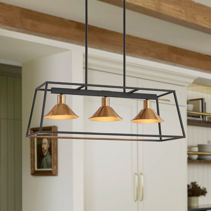 Farmhouze Light - Modern Farmhouse 3 - Light Rectangle Linear Island Chandelier - Chandelier - Black + Brass - 