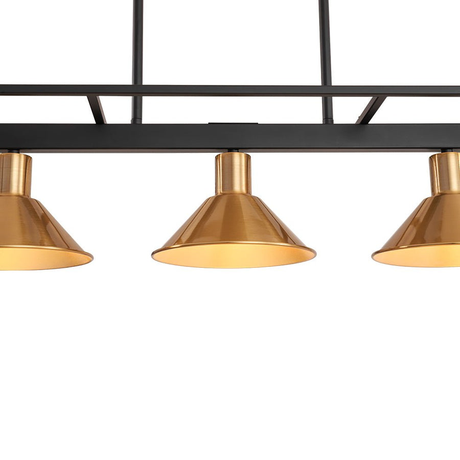 Farmhouze Light - Modern Farmhouse 3 - Light Rectangle Linear Island Chandelier - Chandelier - Black + Brass - 