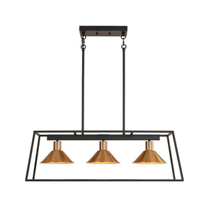 Farmhouze Light - Modern Farmhouse 3 - Light Rectangle Linear Island Chandelier - Chandelier - Black + Brass - 